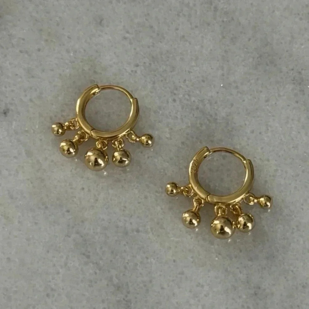 Gold Beaded Tassel Fringe Hoop Earrings Brand New